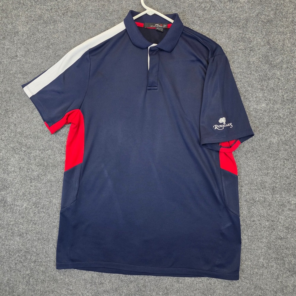 RLX Ralph Lauren Polo Shirt Mens M Navy Blue Red Royal Oaks Golf Performance